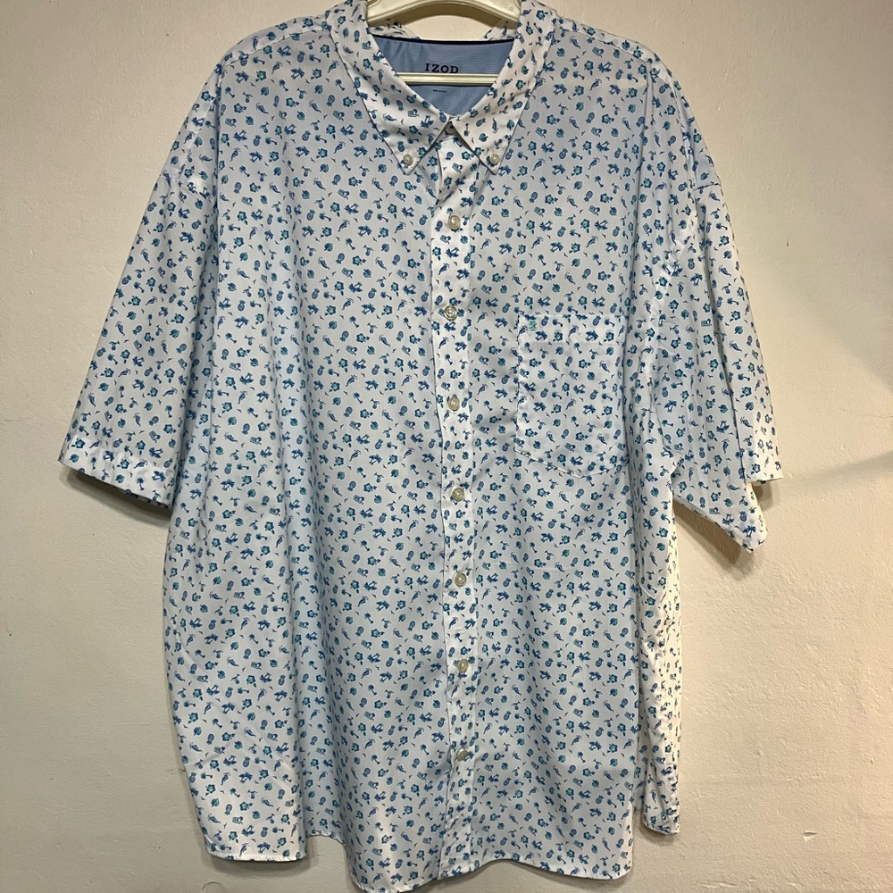 IZOD button down short sleeve graphic dress shirt 3X